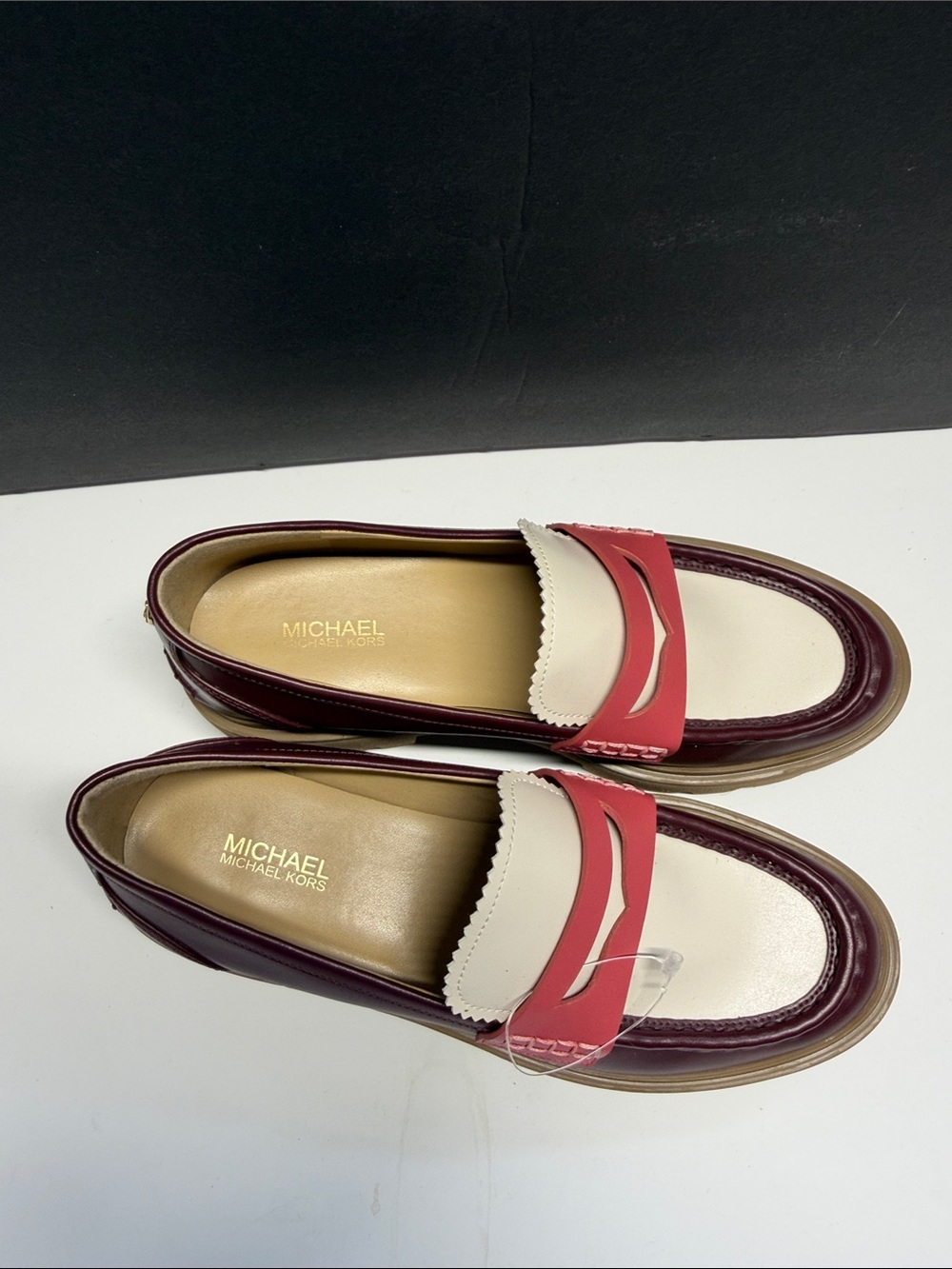 Michael Kors Cream, Burgundy & Pink Leather Loafers - Picture 4 of 6